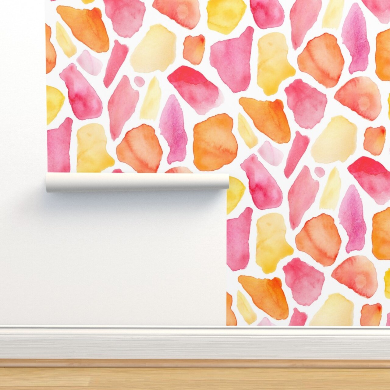 Watercolor Pink Orange Yellow Bright Whimsical Animal Print Custom Removable Wallpaper by Spoonflower Peel & Stick Wallpaper 2FT Wide